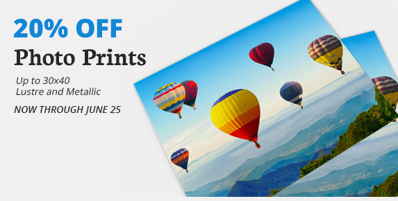 Full Color Sale, 20% Off Photo Prints Up to 30x40, Now Through June 25.