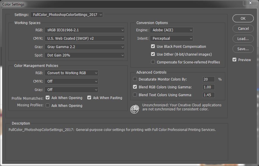 Photoshop Color Settings